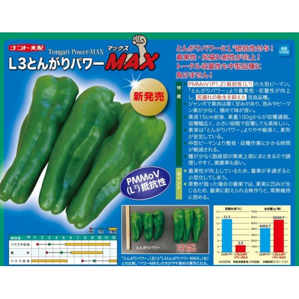 ピーマン] L3とんがりパワーMAX 500粒 ナント種苗(野菜種/ピーマン